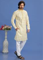 Cotton Yellow Festival Wear Embroidery Work Kurta Pajama